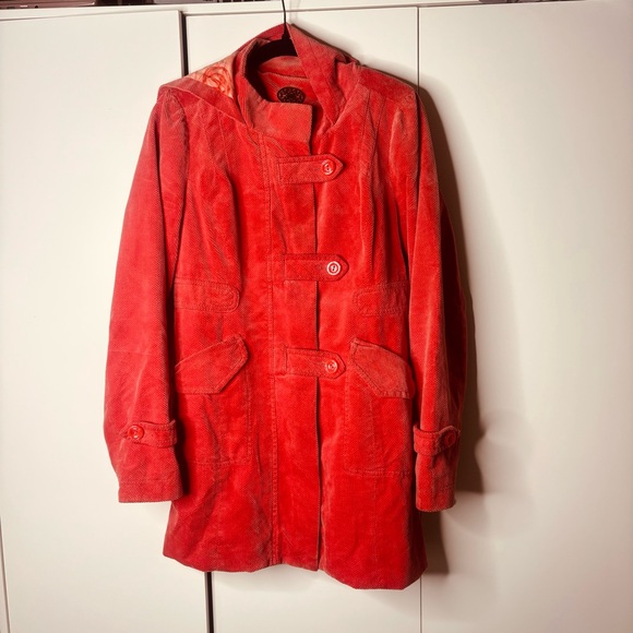 Idra Coral corduroy Hooded Pea Coat - Picture 3 of 9